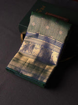 Peacock blue pure zari Kanchipuram Silk saree - PPURE92
