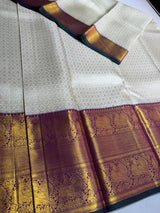 Off white and Violet pure Kanchipuram Silk saree - PPURE105