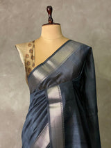 Bluish grey silk cotton saree- PBR49L