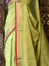 Green and lavender Linen tissue saree: PBR53