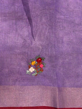 Green and lavender Linen tissue saree: PBR53