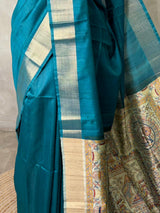 Peacock Blue silk cotton saree- PBR49N