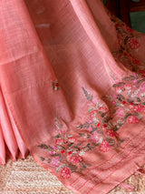 Peach Linen tissue saree: PBR53B