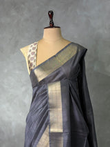 Grey Blue silk cotton saree- PBR49O