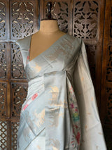Greyish blue Soft silk saree: PBR55C