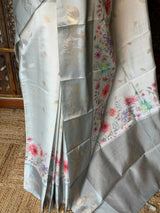 Greyish blue Soft silk saree: PBR55C