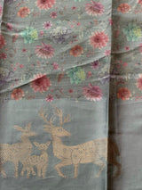 Greyish blue Soft silk saree: PBR55C