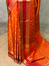 Rust orange and Red Semi banarasi silk saree - PIH93