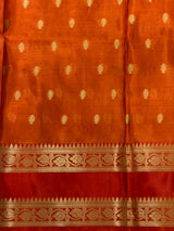 Rust orange and Red Semi banarasi silk saree - PIH93