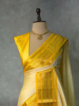Light and dark yellow Semi banarasi silk saree - PIH92