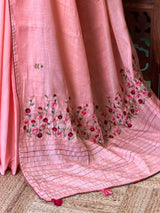 Peach soft tusser silk saree : PBR52C