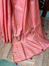 Peach soft tusser silk saree : PBR52D