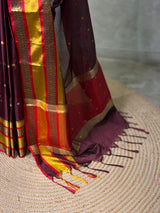 Maroon and Yellow Semi banarasi silk saree - PIH94