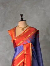 Lavender and Red Semi banarasi silk saree - PIH91