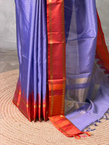 Lavender and Red Semi banarasi silk saree - PIH91