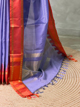 Lavender and Red Semi banarasi silk saree - PIH91