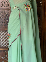 Pastal green soft Chiffon saree : PBR52F3