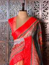 Orange Semi Tusser silk saree: PBR55AD