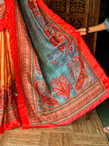 Orange Semi Tusser silk saree: PBR55AD