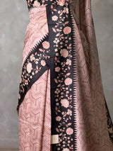 Black and aqua blue tusser silk saree- PBR58A