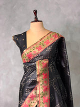 Black silk cotton saree- PBR49C