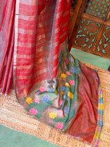 Maroon Jute Tissue saree- PBR61C