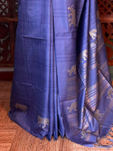 Blue Tiger woven Tusser Silk saree- PBR62A