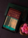 Brown and Aqua green Pure Vintage Kanchipuram Silk saree - PPURE108