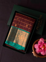 Brown and Aqua green Pure Vintage Kanchipuram Silk saree - PPURE108