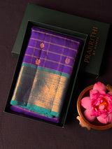 Bluish violet and Aqua green Pure Vintage Kanchipuram Silk saree - PPURE109