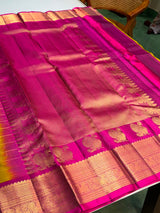Olive green and magenta Pure Vintage Kanchipuram Silk saree - PPURE110
