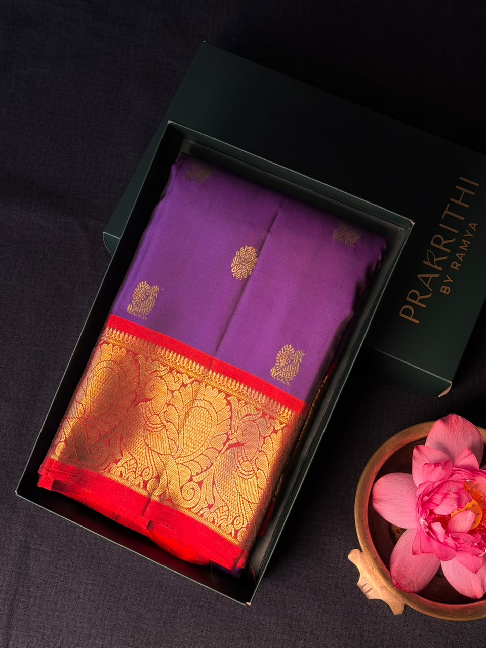 Violet and red Pure Vintage Kanchipuram Silk saree - PPURE119