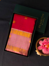Maroon and onion pink Pure Vintage Kanchipuram Silk saree - PPURE127