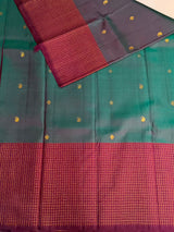 Peacock blue and purple Pure Vintage Kanchipuram Silk saree - PPURE130