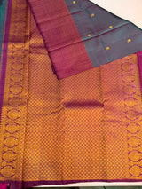 Peacock blue and purple Pure Vintage Kanchipuram Silk saree - PPURE130