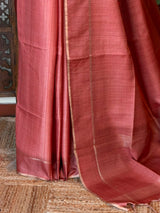 Peach Tusser Silk saree- PBR63C