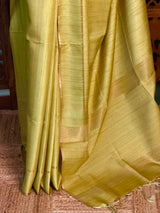 Lemon Green Tusser Silk saree- PBR63A