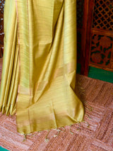 Lemon Green Tusser Silk saree- PBR63A