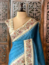 Blue Tusser Silk saree- PBR63H