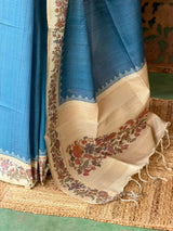 Blue Tusser Silk saree- PBR63H