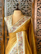 Mustard yellow Tusser Silk saree- PBR63I