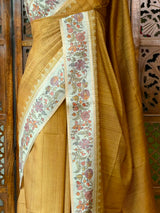 Mustard yellow Tusser Silk saree- PBR63I
