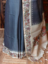 Grey Tusser Silk saree- PBR63J