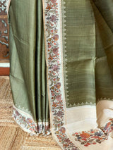 Olive Green Tusser Silk saree- PBR63K