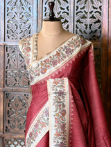 Maroon Tusser Silk saree- PBR63L