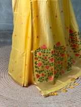 Yellow Chanderi silk cotton Jamdani woven saree- PBRJ24
