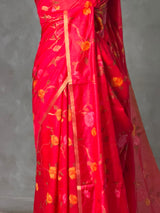 Red Chanderi silk cotton Jamdani woven saree- PBRJ34