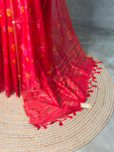 Red Chanderi silk cotton Jamdani woven saree- PBRJ34