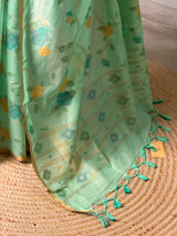 Pastal Green Chanderi silk cotton Jamdani woven saree- PBRJ31
