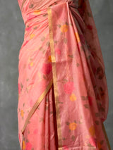 Peach Chanderi silk cotton Jamdani woven saree- PBRJ32